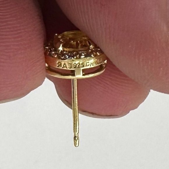 Bright Round 2.00 Carat Golden Citrine Halo Earrings - 14kt Gold Overlay Sterlin - Picture 6 of 6